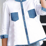 A-line High-low Buttoned Pockets Mock Neck Blouses&shirts Tops