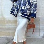 Romantic Songs Porcelain Ink Printed Pocket Quilted Cotton Kimono Jacket