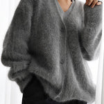 Solid Color Loose V-neck Long-sleeved Lazy Knitted Cardigan
