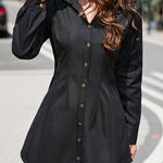 Solid Color Lapel Single Breasted Long Sleeve Dress
