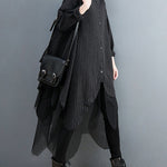 Loose Striped Gauze Split-Joint Lapel Long Dress
