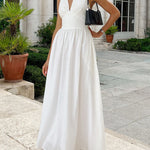 A-Line High Waisted Backless Pleated Solid Color Split-Joint Halter-Neck Midi Dresses