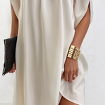 Loose Short Sleeves Solid Color Stand Collar Mini Dresses