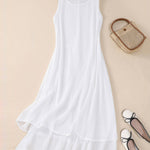 A-Line Loose Double Layered Solid Color Tied Waist Round-Neck Midi Dresses