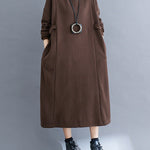 A-Line Long Sleeves Solid Color Mock Neck Midi Dresses