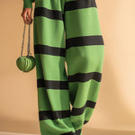 Casual Sports Green And Black Striped Sweatshirt And Pants Set