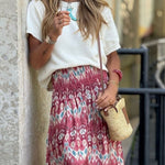 Resort Style Unique Print Pleated Elastic Waist Maxi Skirt