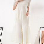 Casual Short Sleeves Pleated Solid Color Round-Neck Midi Dresses