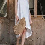 High-Low Loose Solid Color Round-Neck Midi Dresses