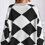 V-neck geometric patchwork contrasting knitted cardigan casual loose jacket