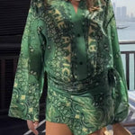 Paisley Print Waist-Cinched Shirt Dress