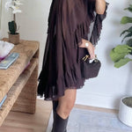 High Neck Sheer Ruffle Trim Cape Mini Dress