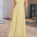 Spaghetti Strap Ruched Waist-Cinched Tiered Maxi Dress
