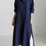 Simple Long Sleeves Split-Side Solid Color Lapel Midi Dresses Shirt Dress