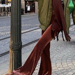 Solid color velvet elastic high waist slim casual bootcut pants for women fashion pants