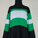 Flared Sleeves High-Low Contrast Color Split-Joint High Neck Pullovers Sweater Tops
