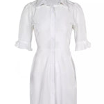 A-Line Flared Sleeves Buttoned Pleated Pockets Solid Color Split-Joint Lapel Mini Dresses Shirt Dress