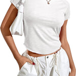 Zeagoo Womens Basic T-Shirts Crewneck Short Sleeve Curved Hem Summer Crop Tops Fitted Tees Y2k Clothing