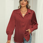 Zeagoo Womens Satin Blouse Lantern Long Sleeve Silk Shirt