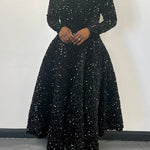 A-Line High Waisted Sequined Split-Joint Zipper Round-Neck Maxi Dresses