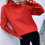 Casual Loose Solid Color High-Neck Long Sleeves Knitwear