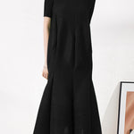 Casual Short Sleeves Pleated Solid Color Round-Neck Midi Dresses