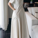 Simple Casual Solid Color Pleated Midi Dress