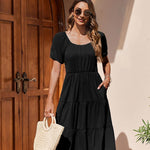 Zeagoo Womens Casual Dress Square Neck Puff Sleeve Boho Dress