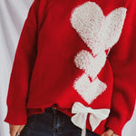 Racing Red Love Jacquard Bow Knitted Sweater