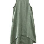 High-Low Loose Solid Color Round-Neck Midi Dresses