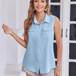 Zeagoo Womens Sleeveless Button Down Shirt with Pockets