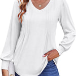 Zeagoo Women'S Puff Long Sleeve Shirts Pleated V Neck Tunic Tops
