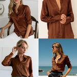 Zeagoo Women's Satin Blouse Elegant V-Neck Silk Blouse (DE Only)
