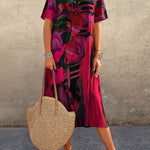 A-Line Loose Printed Round-Neck Midi Dresses
