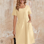 Zeagoo Womens Midi Dress Short Sleeve A-Line Cotton Linen Dress