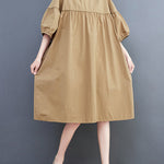 Loose Short Sleeves Solid Color Round-Neck Midi Dresses