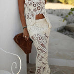 Summer Getaway Look Crochet Lace Elastic Waist Irregular Hem Maxi Skirt