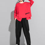 Solid Color Asymmetric Split-Joint Zipper Loose T-Shirt