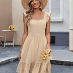 Zeagoo Womens Casual Ruffle Tiered Floral Square Neck Sundresses
