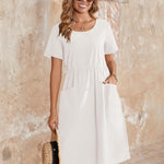 Zeagoo Womens Midi Dress Short Sleeve A-Line Cotton Linen Dress