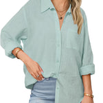 Zeagoo Womens Linen Button Down Shirts Long Sleeve Cotton Tops (US Only)