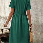 Zeagoo Womens Midi Dress Short Sleeve A-Line Cotton Linen Dress