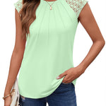 Zeagoo Women's Lace Cap Sleeve Tops Pleated Tank Tops
