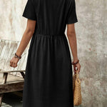 Zeagoo Womens Midi Dress Short Sleeve A-Line Cotton Linen Dress