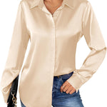 Zeagoo Women's Satin Blouse Elegant V-Neck Silk Blouse (DE Only)