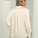 Zeagoo Womens Satin Blouse Lantern Long Sleeve Silk Shirt