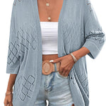 Zeagoo Womens 2024 Lightweight Crochet Cardigan Sweaters Open Front 3/4 Sleeve Knit Kimono Summer Boho Cover Up