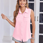 Zeagoo Womens Sleeveless Button Down Shirt with Pockets