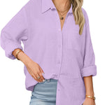 Zeagoo Womens Linen Button Down Shirts Long Sleeve Cotton Tops (US Only)