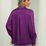Zeagoo Womens Satin Blouse Lantern Long Sleeve Silk Shirt